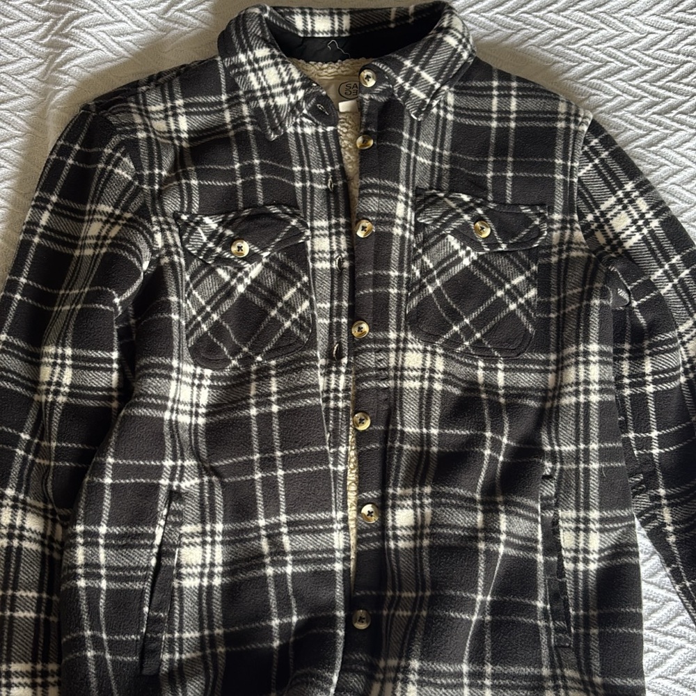 Fleece Lined Plaid Black and White Women's Jacket